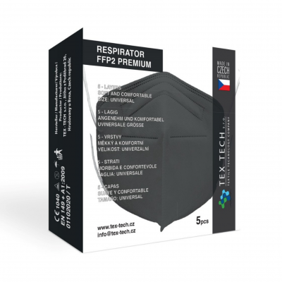 Čierne CZ respirátory FFP2 Premium NR - 5ks