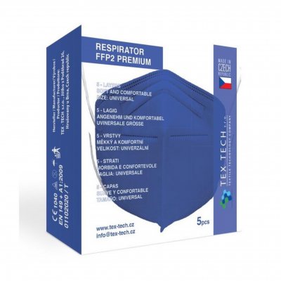 Modré CZ respirátory FFP2 Premium NR bez DPH - 5ks